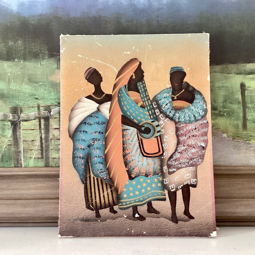 Vintage Original Art Ethnic Women African Folk Painting on Canvas 12x16” Tribal